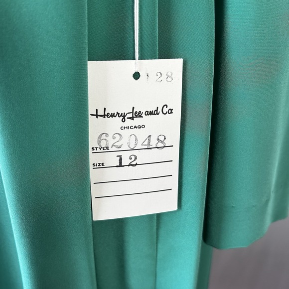 NWT Vintage 80s Henry Lee Emerald Green Draped Midi Dress Size 12 Made In USA - Picture 13 of 14
